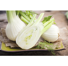 Plusieurs bulbes de fenouil sont placés sur une assiette.