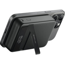 Batterie externe magnétique noire sur smartphone avec logo EcoFlow
