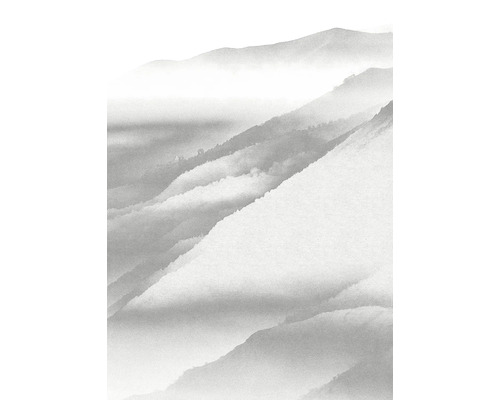 Papier peint panoramique intissé R2-010 White Noise Mountain 2 pces 200 x 280 cm Illustration de montagnes dans le brouillard
