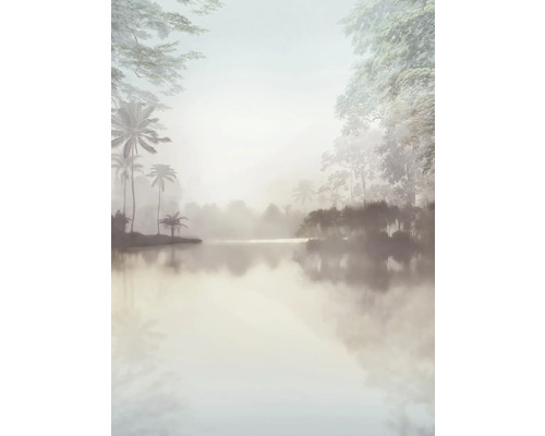 Papier peint panoramique intissé R2-009 Lac Tropical Pure 2 pces 200 x 280 cm Papier peint photo avec paysage lacustre flou et arbres