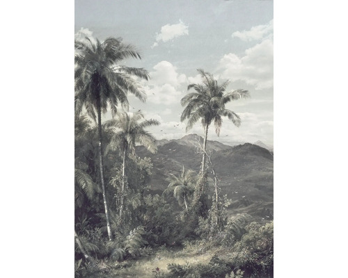 Wandbild mit Palmen und Berglandschaft