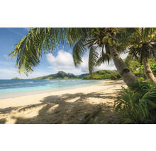 Tropische Strandszene mit Palmen und blauem Meer