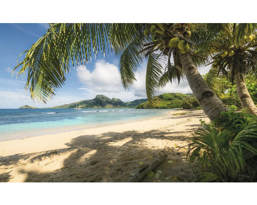 Papier peint panoramique intissé SHX9-126 Plage de rêve des Mers du Sud 9 pces 450 x 280 cm Scène de plage tropicale avec des palmiers et une mer bleue