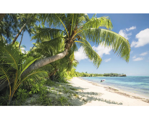 Papier peint panoramique intissé SHX9-109 Fiji Dreams Boat 9 pces 450 x 280 cm Plage tropicale avec palmiers et mer bleue