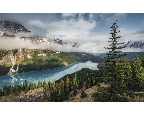 Papier peint panoramique intissé SHX9-098 Wonderland Canada 9 pces 450 x 280 cm Paysage avec lac, montagnes, forêt et nuages