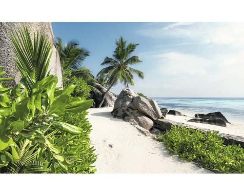 Papier peint panoramique intissé SHX9-084 Rêves éveillés 9 pces 450 x 280 cm Plage tropicale avec palmiers et rochers
