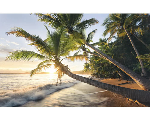 Papier peint panoramique intissé SHX9-082 Secret de plage 9 pces 450 x 280 cm Palmiers sur la plage au coucher du soleil.