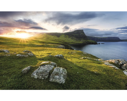 Papier peint panoramique intissé SHX9-080 Scottish Paradise 9 pces 450 x 280 cm Paysage avec collines, herbe et mer