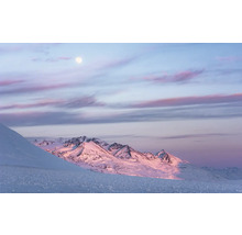 Paysage montagneux enneigé sous une lune