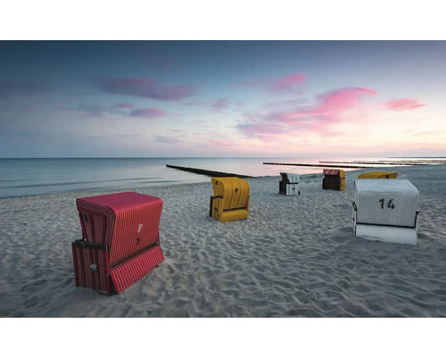 Papier peint panoramique intissé SHX9-061 Rêve de la Mer baltique 9 pces 450 x 280 cm Chaises de plage sur la plage au coucher du soleil