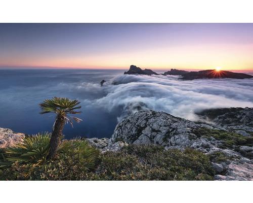 Papier peint panoramique intissé SHX9-049 Island Paradise 9 pces 450 x 280 cm Paysage avec vue sur la mer, montagnes et nuages