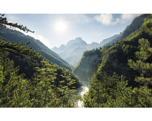 Papier peint panoramique intissé SHX9-027 Vallée de l'Elbe 9 pces 450 x 280 cm Paysage avec montagnes, arbres et rivière