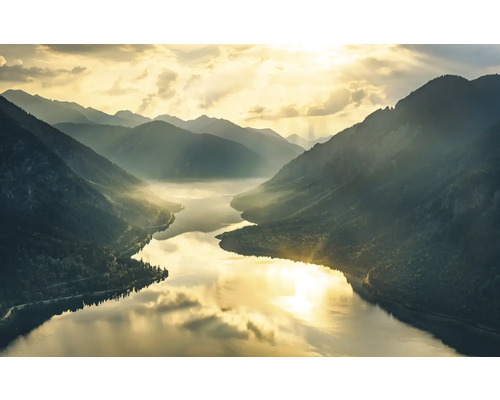 Papier peint panoramique intissé SHX8-038 8 Wanderlust Gold Mountains 8 pces 400 x 250 cm Paysage avec montagnes et lac