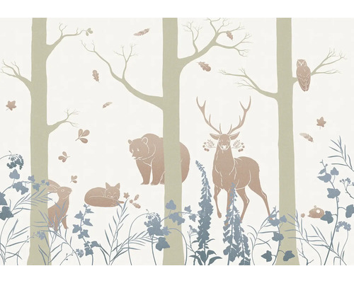Papier peint panoramique intissé INX8-065 Ink Forest Animals 8 pcs. 400 x 280 cm Papier peint avec animaux de la forêt et arbres