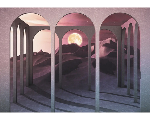 Papier peint panoramique intissé INX8-061 Ink Sands Of Time 8 pcs. 400 x 280 cm Illustration avec paysage désertique, lune et arcades