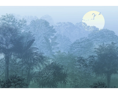 Papier peint panoramique intissé INX8-052 Ink Deep in the Jungle 8 pcs. 400 x 280 cm Papier peint intissé avec motif de forêt et lever de soleil