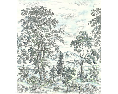 Papier peint panoramique intissé INX5-042 Ink Highland Trees 5 pcs. 250 x 280 cm Papier peint avec motif de paysage forestier