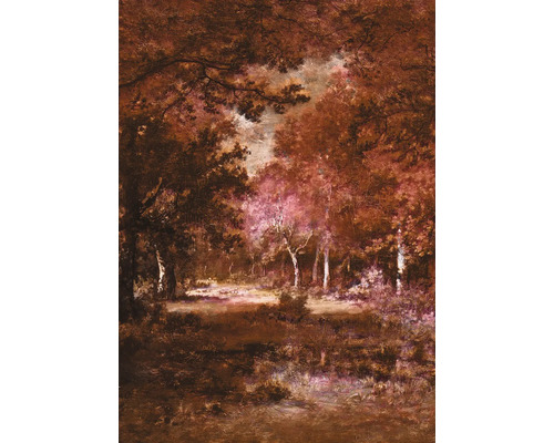 Papier peint panoramique intissé INX4-090 Ink Autumna Rosso 4 pcs. 200 x 280 cm Peinture d'un paysage forestier avec des arbres