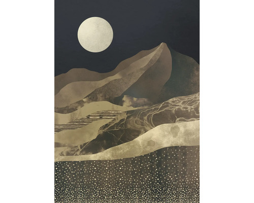 Papier peint panoramique intissé INX4-076 Ink Mountain Spike 4 pcs. 200 x 280 cm Image murale décorative avec motif de montagne et lune