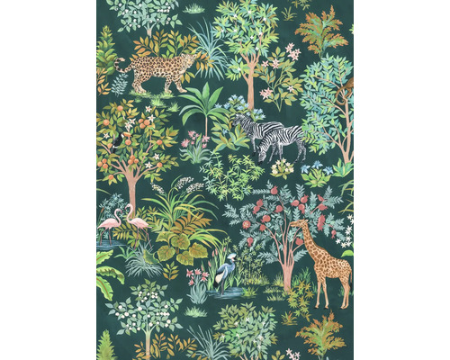 Papier peint panoramique intissé INX4-055 Ink Happy Jungle 4 pcs. 200 x 280 cm Papier peint avec motifs de jungle et animaux