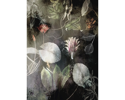 Papier peint panoramique intissé INX4-044 Ink Night Flowers 4 pcs. 200 x 280 cm Décoration murale décorative avec motifs botaniques