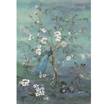 Peinture murale décorative avec motif de paon et de fleurs