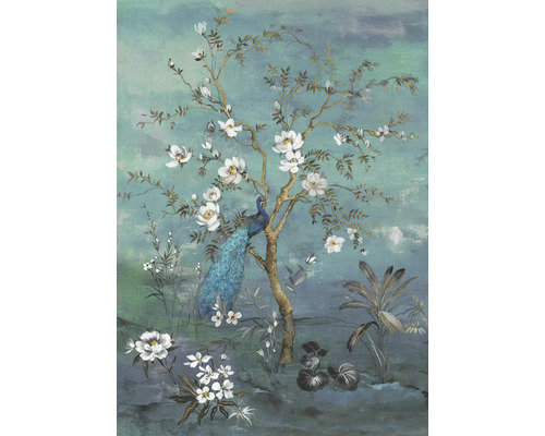Peinture murale décorative avec motif de paon et de fleurs
