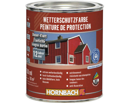 Peinture de protection contre les intempéries en boîte métallique avec le label Ange bleu et le logo Hornbach