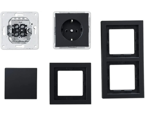ROTH LANGE 59100 Schalterpaket Primo V2.0 schwarzgrau Einsatz, Steckdosenelement und Rahmen für Steckdose