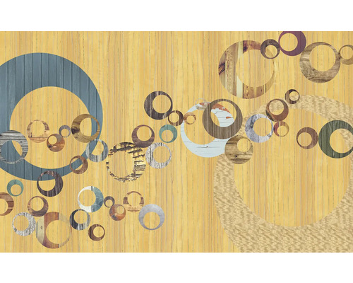 Papier peint avec motif de cercles sur fond en bois