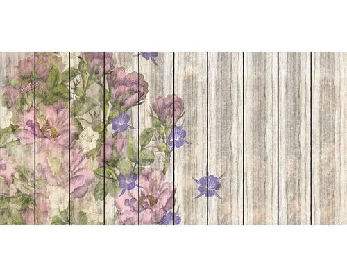 Papier peint imitation bois avec motif floral