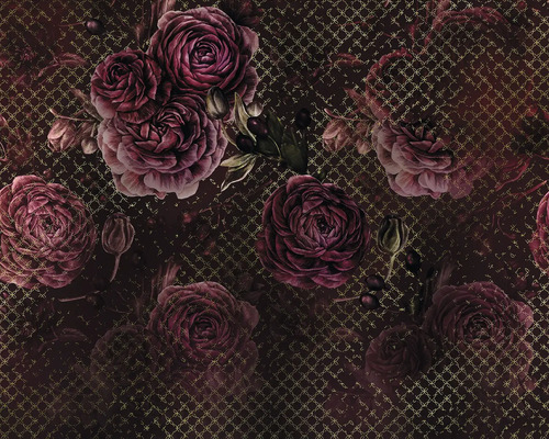 Papier peint avec motif de roses et structure de grille
