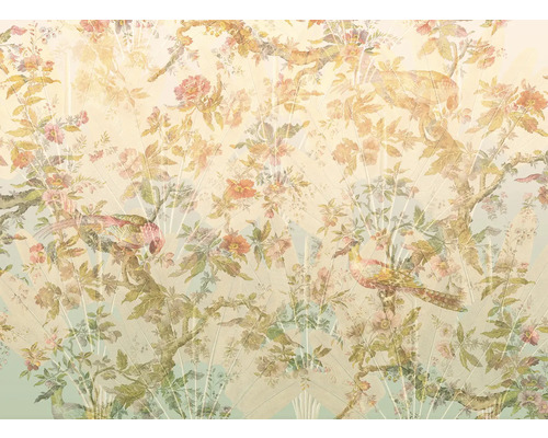 Papier peint avec motif floral et oiseaux