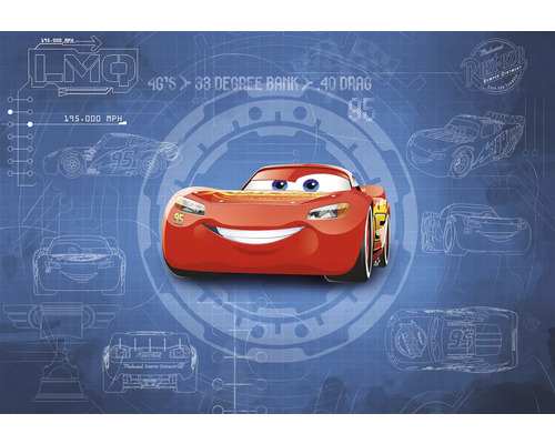 Cars-Motiv mit Lightning McQueen und technischen Zeichnungen