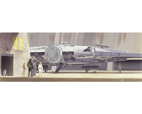 Papier peint panoramique papier 4-4112 Disney Edition 4 Star Wars RMQ Millenium Falcon 4 pces 368 x 127 cm Scène avec vaisseau spatial et personnages