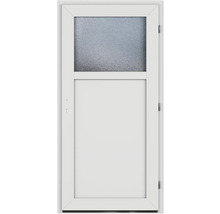 Weisse Innentür mit Glaseinsatz im oberen Bereich