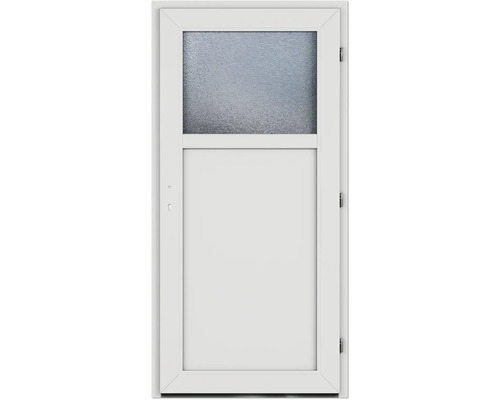 Weisse Innentür mit Glaseinsatz im oberen Bereich