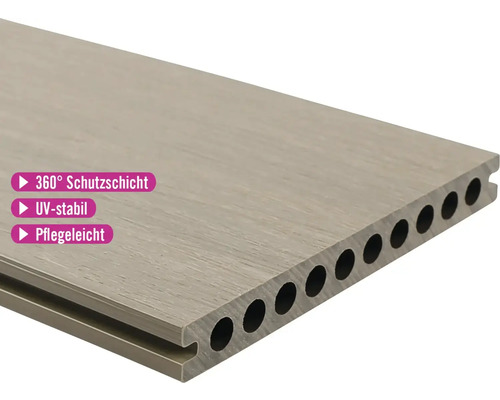 Lame de terrasse avec profilé à chambre creuse, stable aux UV et facile d'entretien