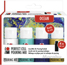 Marabu Perfect Cell Pouring Mix Océan, set de peintures acryliques avec quatre couleurs de 60 millilitres