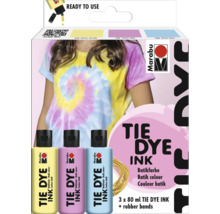 Marabu Tie Dye Ink Set avec trois couleurs et élastiques pour le batik