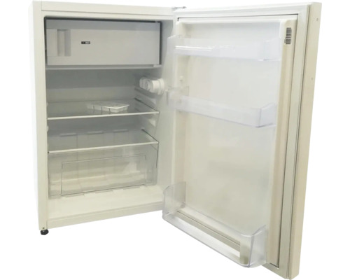 Réfrigérateur ouvert avec étagères et compartiment congélateur