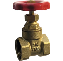 Absperrventil aus Messing mit rotem Griff