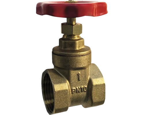 Absperrventil aus Messing mit rotem Griff