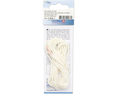 Assortiment de mèches rondes taille 07/300 centimètres pour la fabrication de bougies