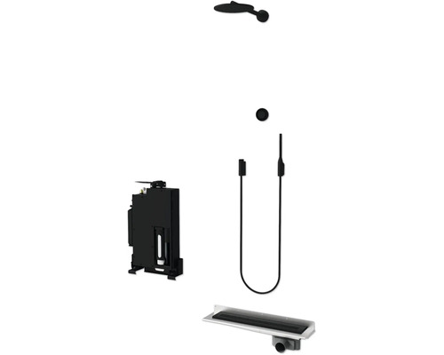 Duschsystem mit Kopfbrause, Handbrause, Unterputzkörper und Duschrinne