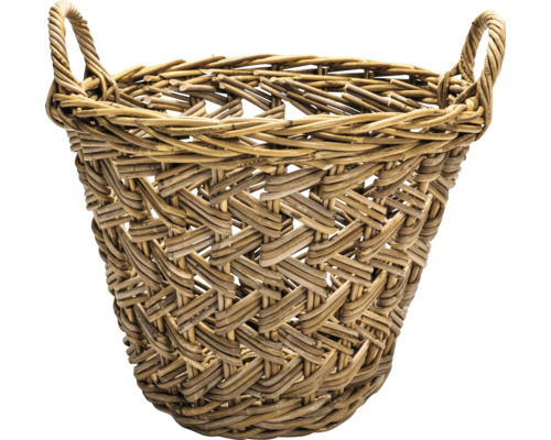 Dekokorb Leah geflochten Naturfaser Ø 39 cm H 30 cm grau Korb aus geflochtener Weide mit Griffen