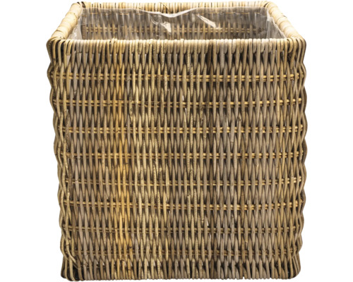 Panier à plantes Leah fibre naturelle 78 x 78 x 78 cm gris Cache-pot carré en rotin avec insert en plastique