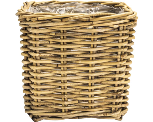 Panier à plantes Leah Bali fibre naturelle 38 x 38 x 37 cm gris marron Cache-pot en rotin avec insert en plastique