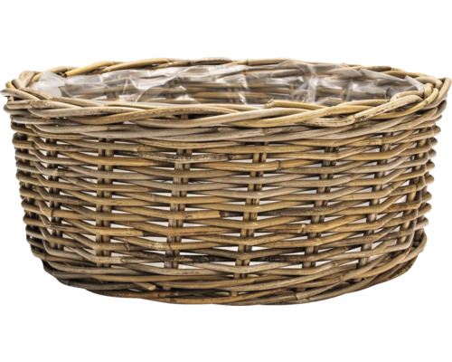 Pflanzkorb Leah Sanur Naturfaser Ø 30 cm H 13 cm grau braun Geflochtener Pflanzkorb aus Rattan mit Folie