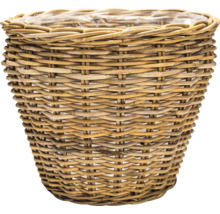 Geflochtener Übertopf aus Rattan mit Kunststoffeinsatz